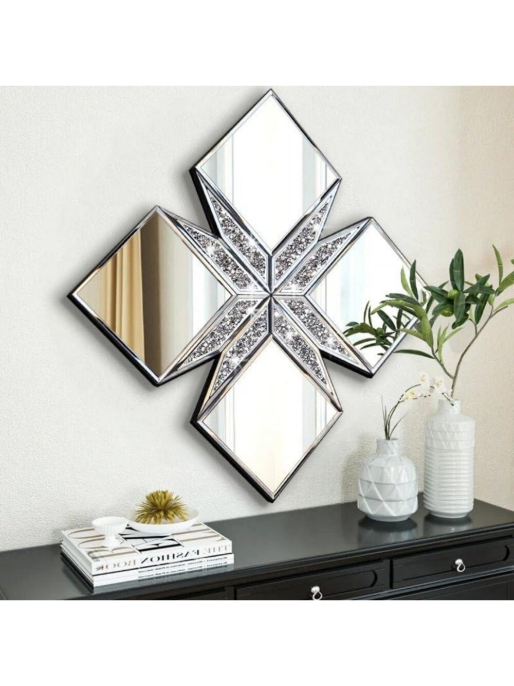Stunning Crushed Diamond Wall Mirror 22.25" - Elegant Home Decor Accent Piece